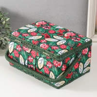 Шкатулка для рукоделия "Пуансеттия на зелёном" 19х26х14,5 см