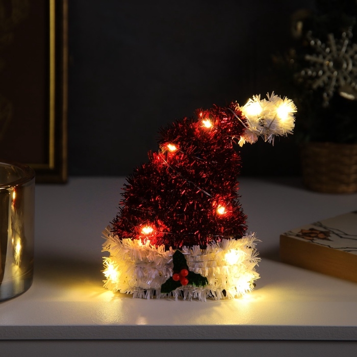 Светодиодная фигура из мишуры &laquo;Колпак&raquo; 14 &times; 10 см, 10 LED, батарейки AG10х3 (в комплекте), свечение тёплое белое