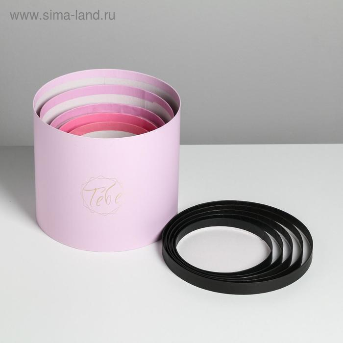 Набор шляпных коробок для цветов 5 в 1, упаковка подарочная, &laquo;Чёрно-розовые&raquo;, 14 х 13 см - 22 х 19,5 см