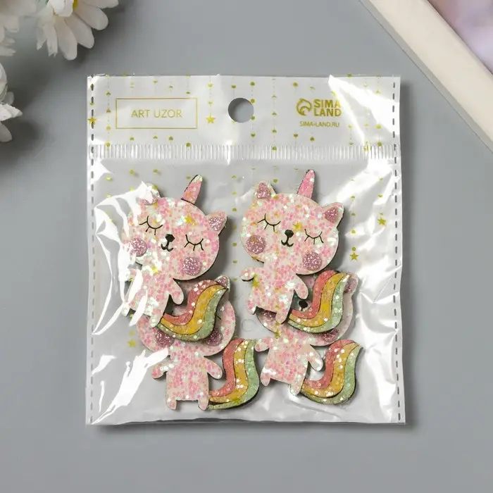 Декор для творчества войлок блеск "Котик единорог" 5х4 см