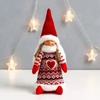 Кукла интерьерная "Ангелочек Марфуша в красном платье с узорами и сердечком" 33х13х10 см