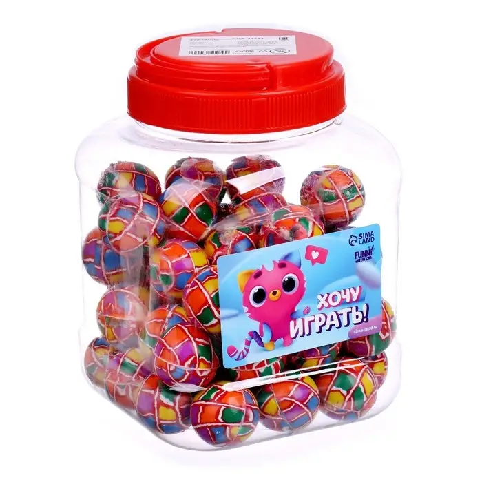 Мяч каучуковый, попрыгунчик &laquo;Хочу играть&raquo;, в банке, 50 шт