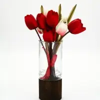 Стеклянная ваза с деревянной подставкой, 10х25,5х10 см