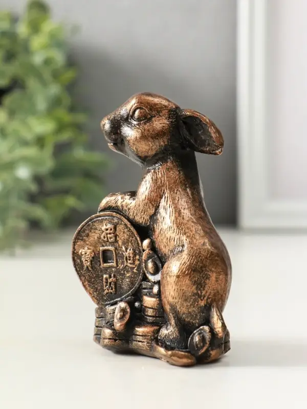 Фигура "Заяц на деньгах", высота 10 см, цвет винтажная бронза