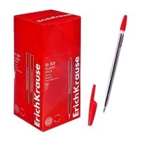 Ручка шариковая Erich Krause R=301 Classic Stick, узел 1.0 мм, чернила красные, длина линии письма 2000 метров, штрихкод на ручке