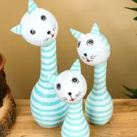Набор сувенирный "Полосатые коты" дерево H 27, 22, 17 см, цв. бело-бирюзовый