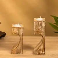 Подсвечник "Сердце" (набор 2 шт), 11х5,5х26 см, дерево шишам