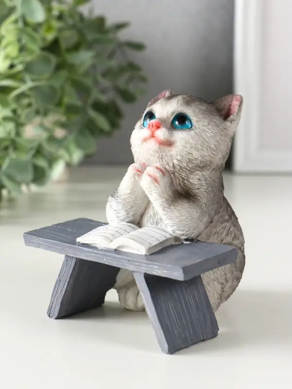 Сувенир полистоун "Котик с книгой за партой" серый 9х8,5х9,5 см