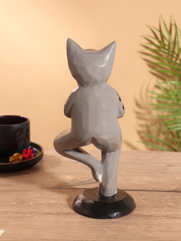 Сувенир интерьерный "Кот-йог" дерево 28 см