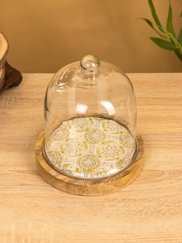 Блюдо сервировочное с крышкой, 18&times;18&times;20 см, дерево, стекло