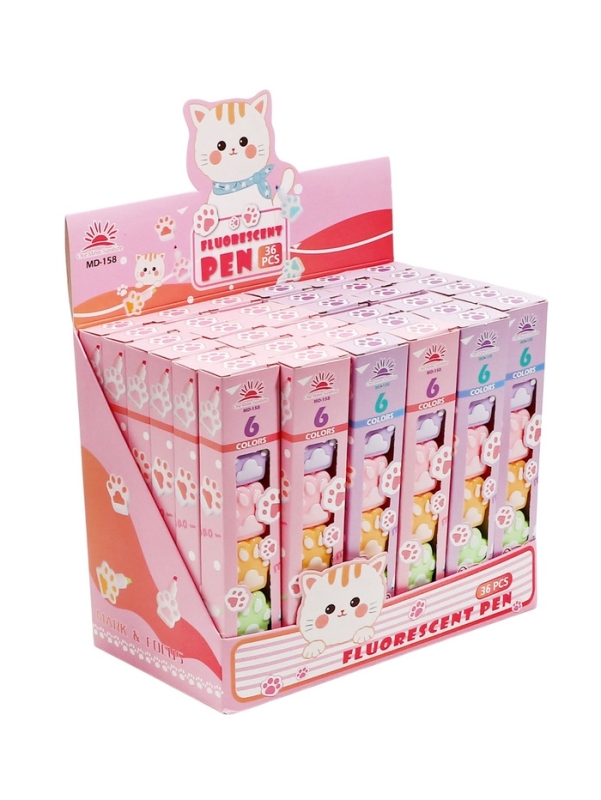 Набор маркеров-текстовыделителей 6 штук/6 цветов Лапки