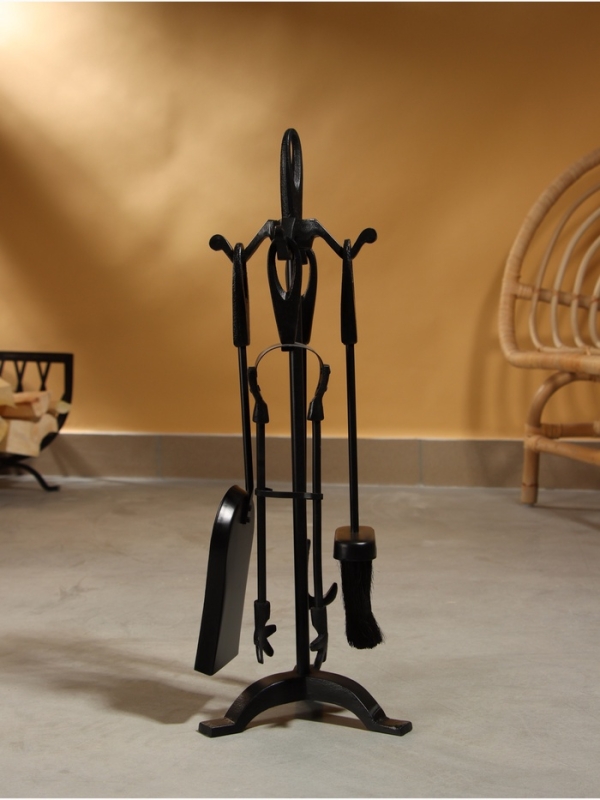 Каминный набор "Огонь" сталь, 4 предмета, 17х17х55 см