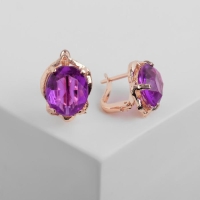 Серьги со стразами &laquo;Эдель&raquo; овальчик, цвет фиолетовый в золоте