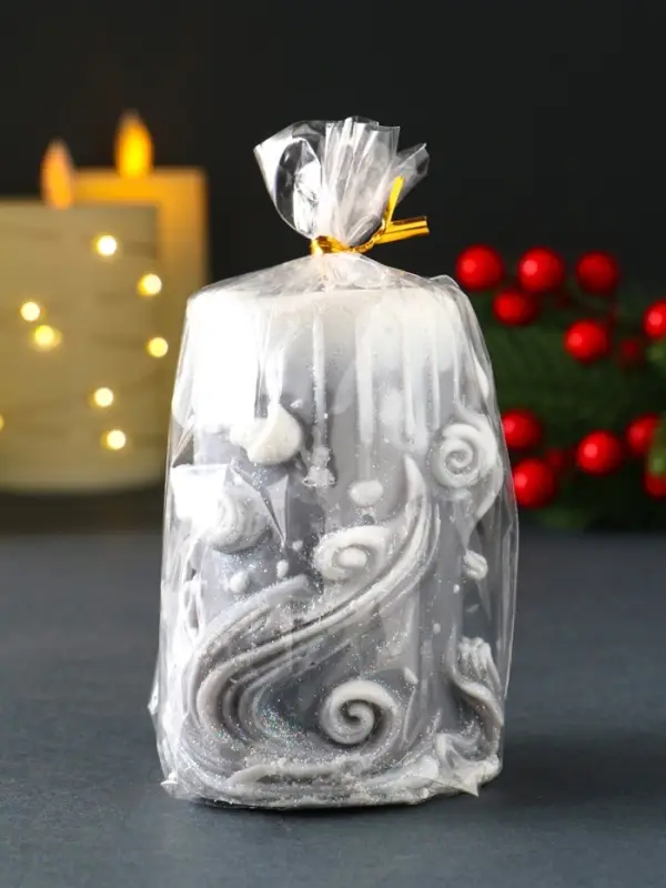 Свеча новогодняя столбик "Волшебство" серый