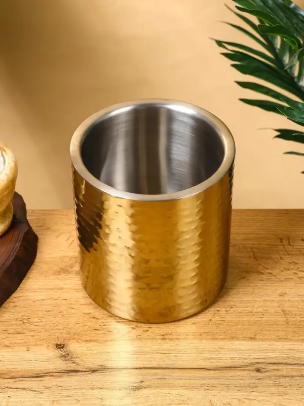 Ведро для льда с крышкой "Золото" нержавеющая сталь 14,5х14,5х18 см