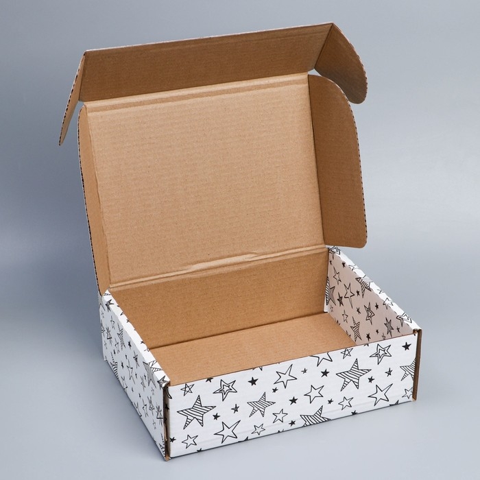 Коробка подарочная сборная, упаковка, &laquo;Звёзды&raquo;, белый, 27 х 21 х 9 см