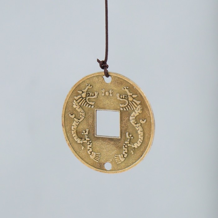 Музыка ветра металл "Дракон и монета" 3 колокольчика 30 см