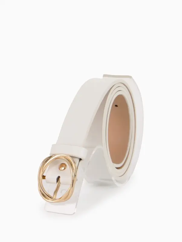 Ремень жен 05-01-01-01, Июнь2510, 2,9*0,3*110 см, без винта, пряж золото, 1 прокол, белый