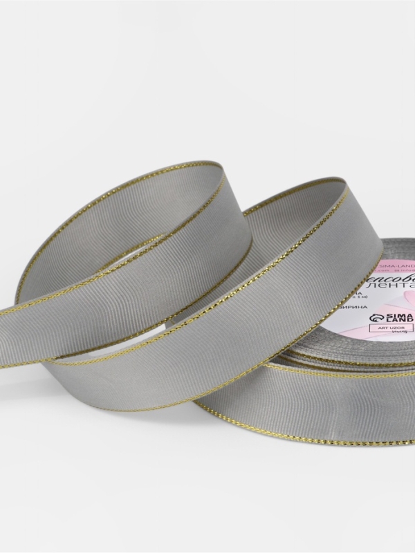 Лента репсовая 25мм*25&plusmn;1ярд(23м&plusmn;1м) золотые нити №003 светло-серый АУ