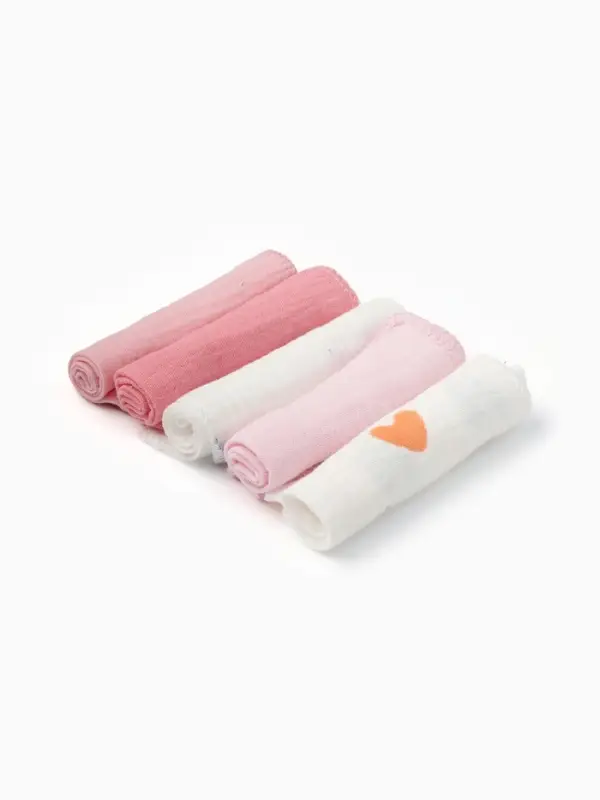 Набор платочков Крошка Я Сolored hearts (вид 1) 20*20 см-5 шт, муслин, 100 % хлопок