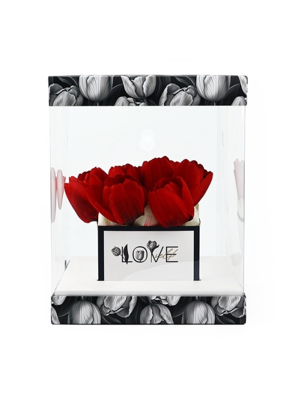 Коробка для цветов с вазой и PVC окнами складная &laquo;Чёрно-белая эстетика&raquo;, 23 х 30 х 23 см