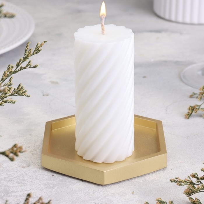 Подсвечник "Шестигранник. Мрамор" из гипса,9,7х11,3х1см,золото