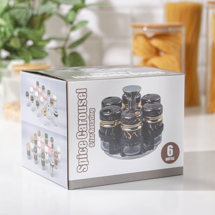 Набор для специй из стекла на подставке Magistro &laquo;Белый мрамор&raquo;, 6 шт, цвет белый