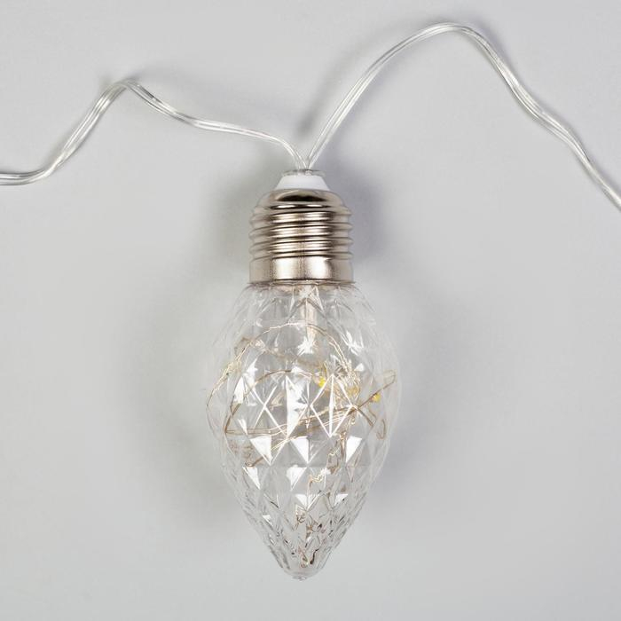 Гирлянда &laquo;Нить&raquo; 3 м с насадками &laquo;Лампочки шишки&raquo;, IP20, прозрачная нить, 80 LED, свечение тёплое белое, 8 режимов, 220 В