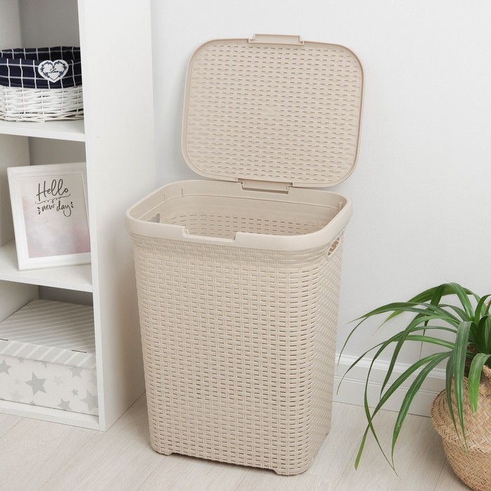 Корзина бельевая с крышкой &laquo;Ротанг&raquo;, 60 л, 34&times;44&times;55 см, цвет латте