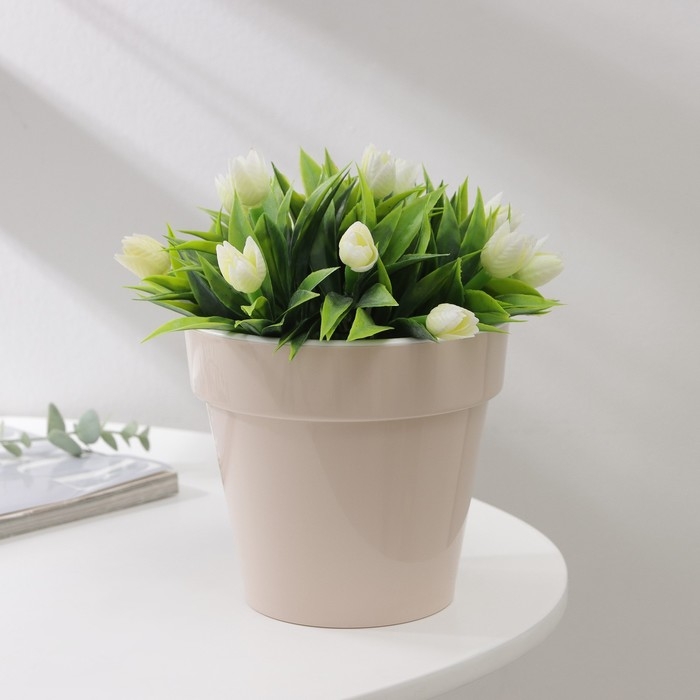 Кашпо для цветов со вставкой &laquo;Порто&raquo;, 1 л, цвет жемчужный