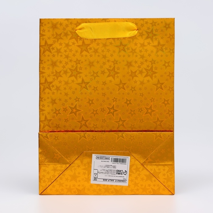 Пакет подарочный, фольгированный, упаковка, с окном "Сердце", "Золотой", S 23,5 х18 х 8,5 см