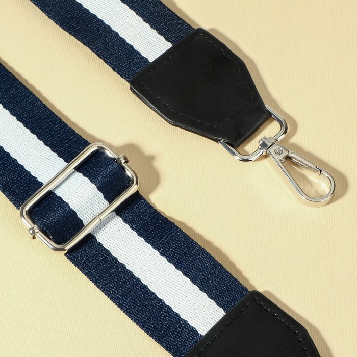 Ручка для сумки, стропа с кожаной вставкой, 139 &plusmn; 3 &times; 3,8 см, цвет синий/белый