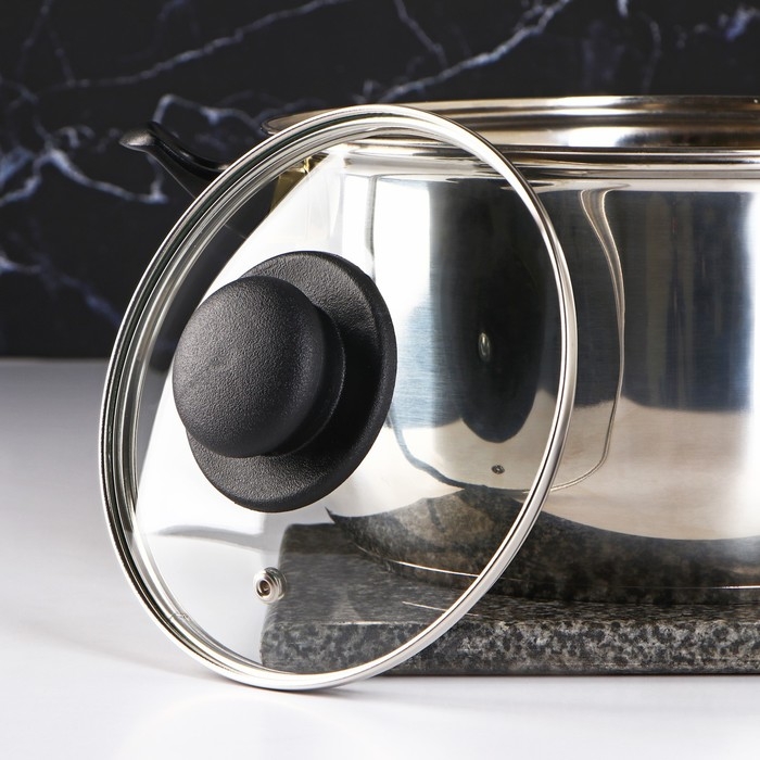 Крышка стеклянная для сковороды и кастрюли &laquo;Доляна&raquo;, d=16 см, нержавеющий обод, пластиковая ручка