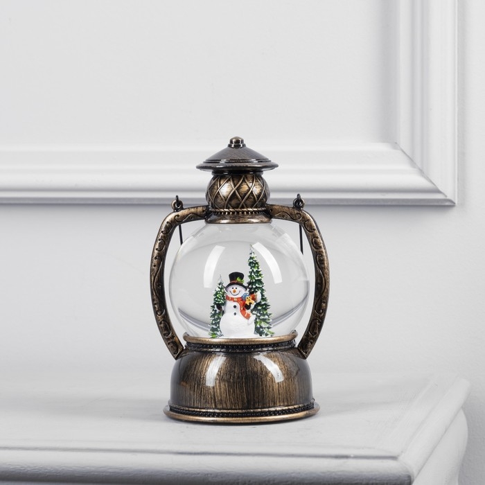 Светодиодная фигура &laquo;Фонарь со снеговиком&raquo; 13 &times; 19 &times; 11 см, пластик, батарейки ААх3 (не в комплекте), USB, свечение тёплое белое