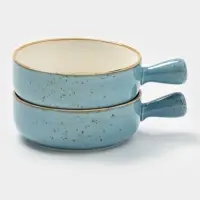 Кокотницы Magistro &laquo;Церера&raquo;, набор 2 шт., 500 мл, d=15 см, фарфор, голубые