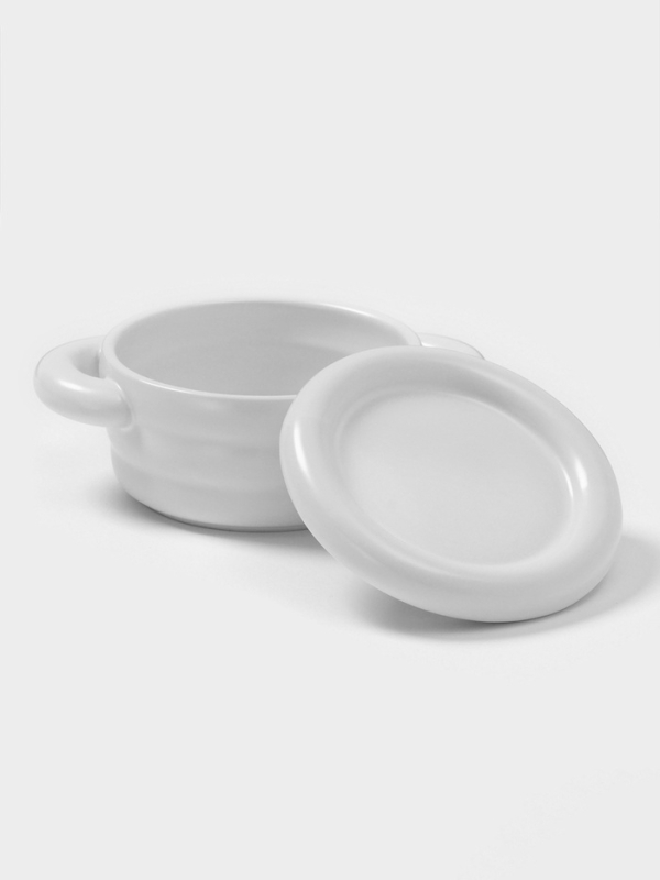 Горшочек для запекания Доляна &laquo;Зефир&raquo;, 250 мл, 15&times;10,5&times;6,3 см, с ручками, с крышкой, керамика, белый