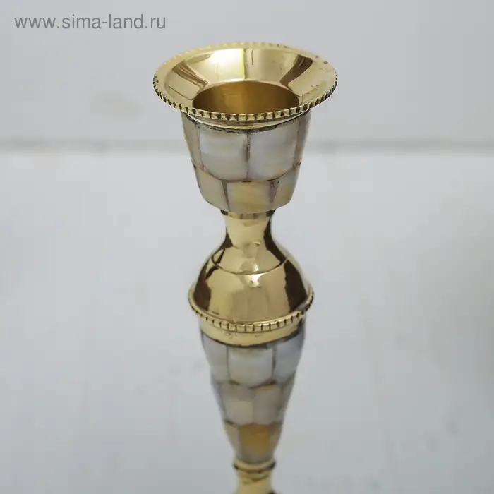 Подсвечник с перламутром "Замок" на 1 свечу, латунь 7,5х7,5х17 см