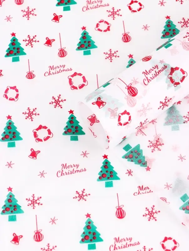 Бумага упаковочная тишью "С рождеством!", белая, 50 х 66 см
