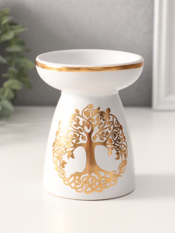 Аромалампа керамика "Древо жизни" белая с золотом 9,3х9,3х11,8 см