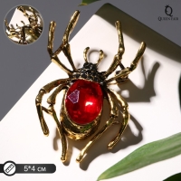 Брошь &laquo;Паук&raquo;, цвет красно-серый в чернёном золоте