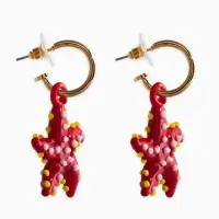 Серьги из стекла "Море", звезда, цвет красный в золоте