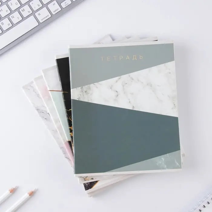 Тетрадь в клетку, 48 л., А5, на скрепке, блок №1 &laquo;Мрамор&raquo; МИКС