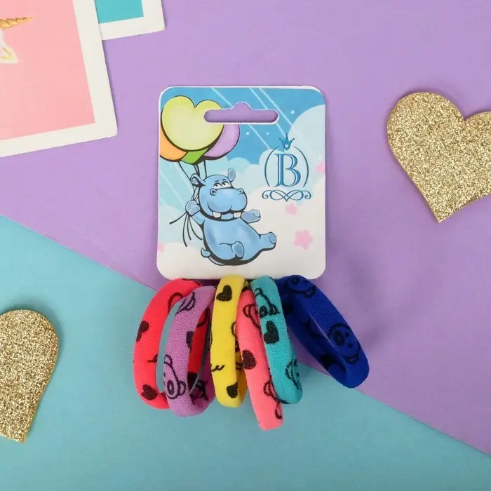 Резинка для волос "Радуга" (набор 6 шт) мишка, микс