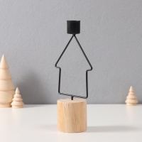 Подсвечник металл, дерево на 1 свечу "Домик" d=2 см 9х5х17,5 см