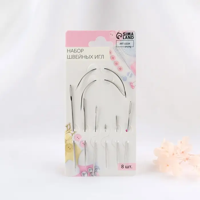 Иглы швейные, для кожи, 7.3/6.8/6.2/6/5.9/5.4/4.3/3.7 см, d=2/1/0.8/0.5 мм, 8 шт.