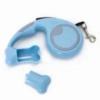 Рулетка - поводок "Косточка", с контейнером для пакетов, трос 3 м, голубая/серая