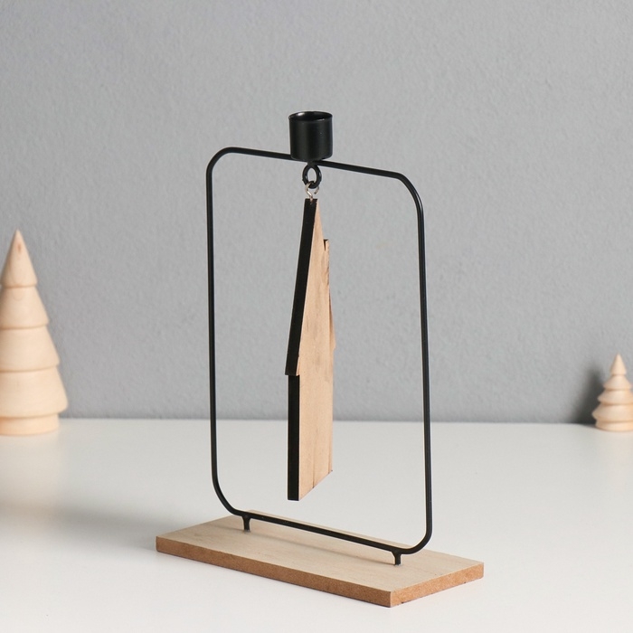 Подсвечник металл, дерево на 1 свечу "Домик" d=2 см 6х15х24 см