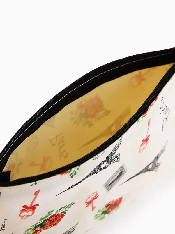 Косметичка-пенал на молнии, плоская, с рисунком, бежевая