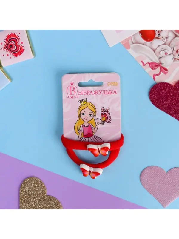 Резинка для волос &laquo;Маленькая радость&raquo;, набор 2 шт., бабочка, 3.5 см, красная