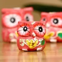 Набор сувенирный "Совята" дерево H 4, 3, 2 см, цв. розовый